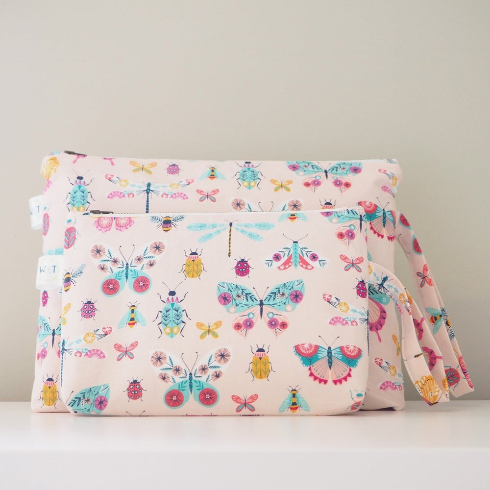 Pink Butterfly Print Nappy Pouch - nappy travel pouch and cosmetic pouch