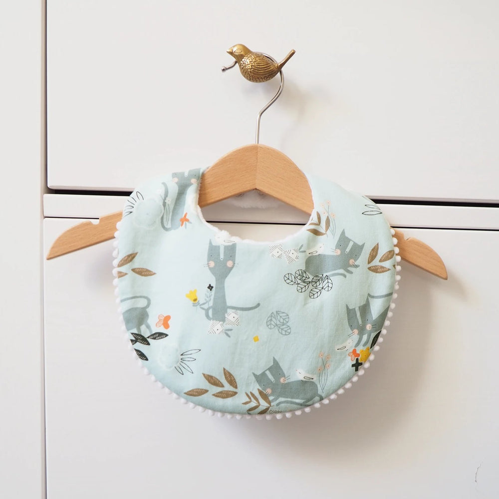 The Wild and The Tame - Handmade Blue Kitten Print Dribble Bib for Teething Babies - Baby Shower Gift